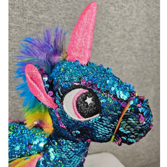 ATHOINSU SENSORY UNICORN PLUSH TOY DUAL COLOR SEQUIN SPARKLE 12" STUFFED ANIMAL - Picture 5 of 10